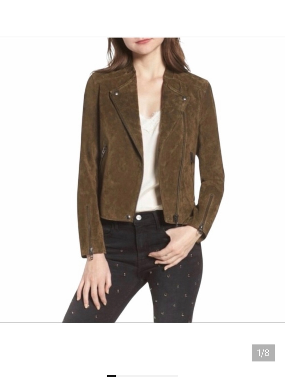Blank NYC olive green suede moto jacket